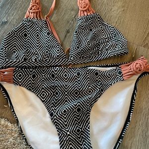 Buckle swimsuit black and white boho graphic design